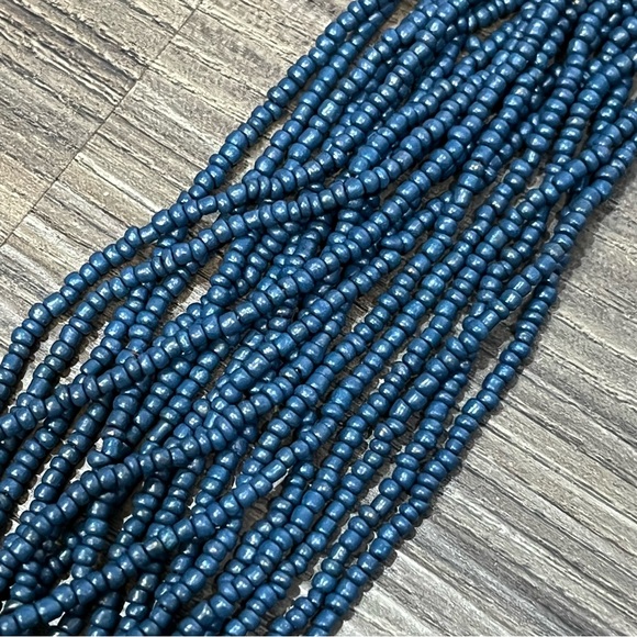 Handmade Dark Blue Multi Strand Seed Bead Boho Style Necklace W/ Yarn 19 Strands - Picture 5 of 16